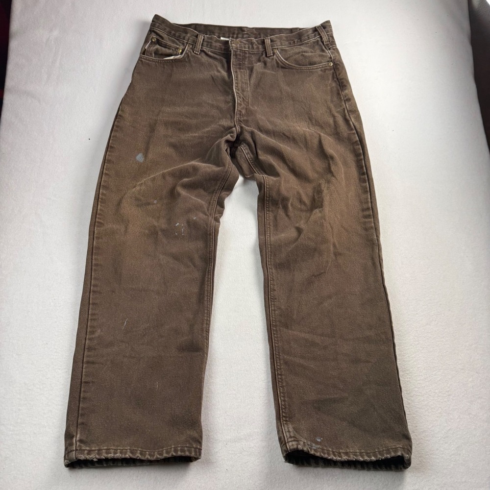 Carhartt B162 DKB Brown Flannel Lined Relaxed Fit Work Pants Mens 38x32